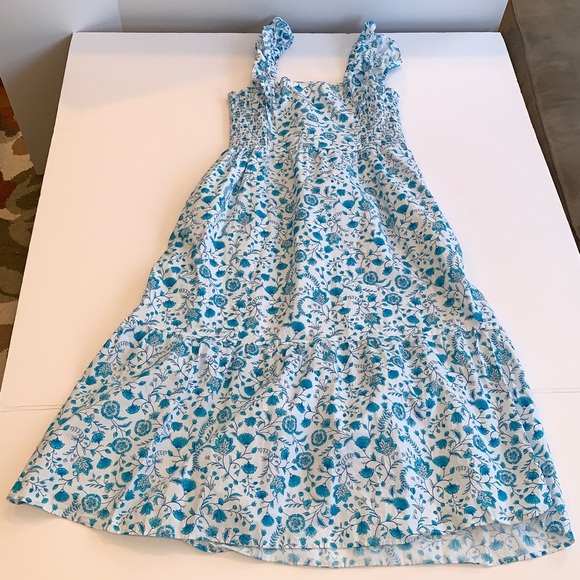 Draper James Women’s Large White Blue Floral Ruffle Sleeveless Dress Sundress - Picture 6 of 8